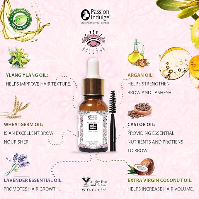 Eyelash Growth Serum | Organic Eyebrow Serum, Reduces thinning of lash & brow Infused with Castor Oil | Helps regrowth Naturally lash and brow and darkens lash and brow-10 ml
