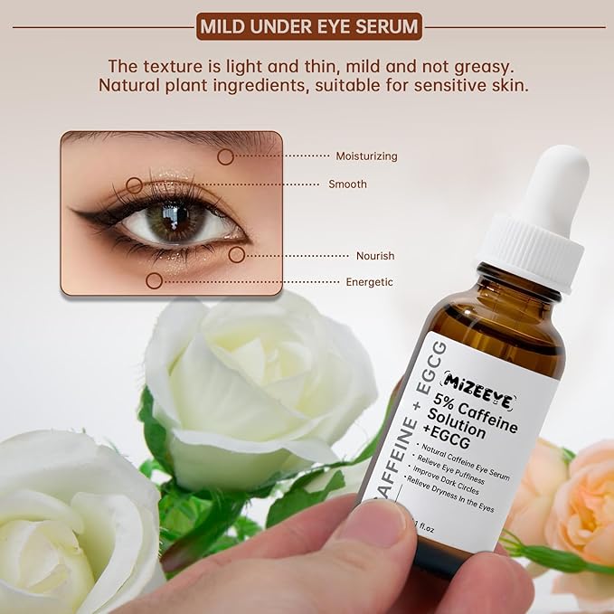 Caffeine Solution 5% + EGCG For Dark Circles & Puffiness, 30ML Anti Aging Under Eye Serum For Eye Bags, Fine Lines, Moisturizing Caffeine Solution.