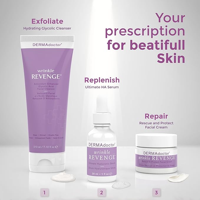 DERMAdoctor Wrinkle Revenge Dermatologist Formulated Anti Aging Hyaluronic Acid Serum for Face, Hydrating Serum, Wrinkle Filler & Hydrating Primer Fragrance Free - 1 fl oz