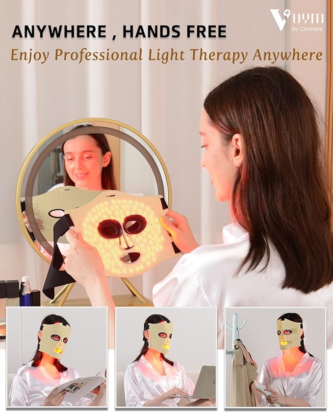 VYM LED Face Mask Light Therapy: Portable Remote High-Energy Anti-Aging Skincare Device, 292 LEDs Professional Infrared Red Light Therapy for Face, Red Light Mask Gift Pack - Gold