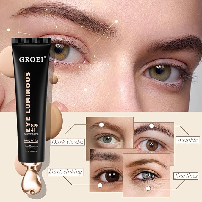 Luminous Eye Corrector Spf 41,Under Eye Corrector For Dark Circles,Undereye Sunscreen & Concealer, Hydrating Serum, Anti Aging Tinted E ye Cream with Peach Undertone