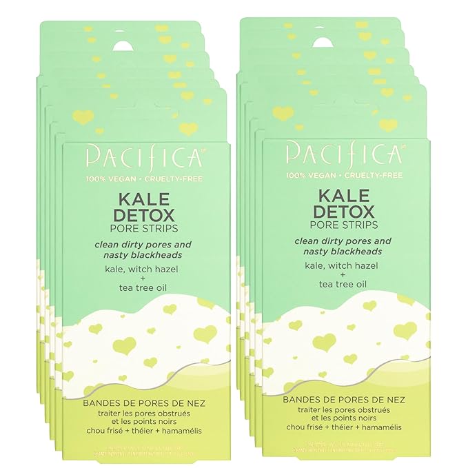 Pacifica - Blackhead Remover Strips Nose Strips - 12-PACK Kale Detox Skin Care - Deep Pore Cleansing w/Instant Pore Unclogging - Oil-Free Non-Comedogenic Vegan Clean Beauty Dermatologist Tested