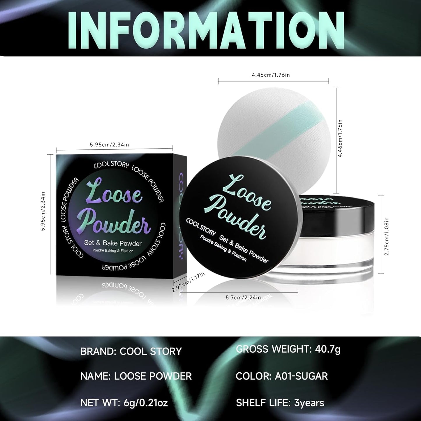 Loose Setting Powder, Bake Makeup Powder Full Coverage Matte Finish (Sugar, 6g/O.21oz)