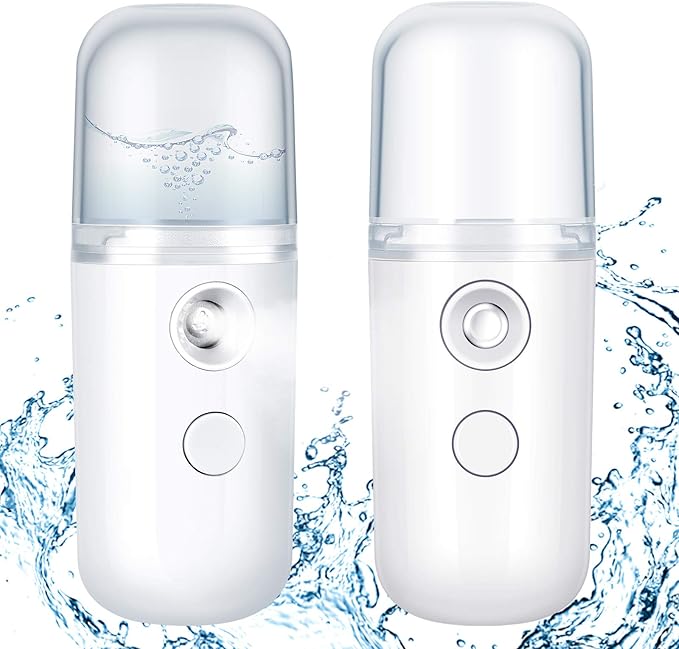 Honoson 2 Pieces Nano Facial Mister 30 ml Mini Face Humidifier Portable Facial Sprayer USB Rechargeable Handy Skin Care Machine for Face Hydrating, Daily Makeup (White)