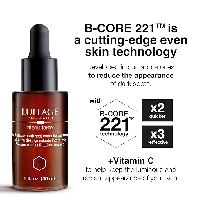 LULLAGE Bio10 Forte Intensive Dark Spot Corrector Face Serum for All Skin Types - B-CORE 221 Technology Vitamin C Serum for Women, 1 Fl Oz Dropper Bottle