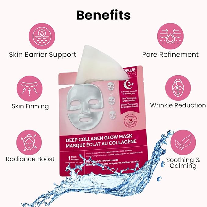 masque BAR Deep Collagen Glow Mask with Hyaluronic Acid |Tiktok Trending Rapid Absorbing Face Mask for Deep Hydration, Elasticity, and Pore Minimizing| Fragrance Free Korean Skincare-6pk