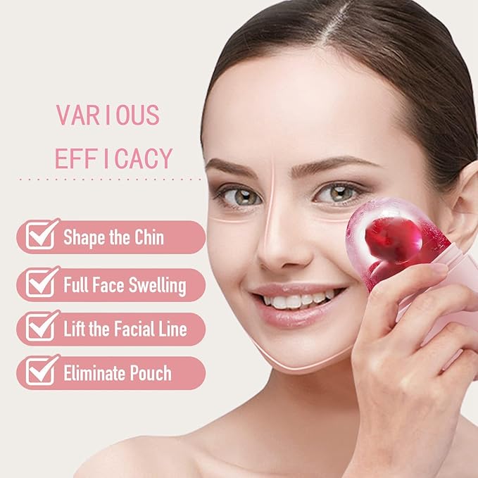 KOGITI Ice Mold for Face & Eye, Beauty Facial Roller, Puffiness Relief Massage Skin Care Tool, Ice Cube Holder (Brush-Pink White)