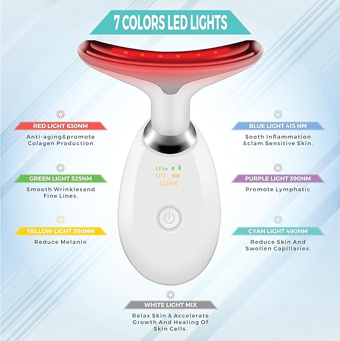 Facial Massager for Face and Neck, Red-Light-Therapy-for-Face and Neck, Face culpting Wand with 7 Color, at-Home Face Tool for Skin Care (White)