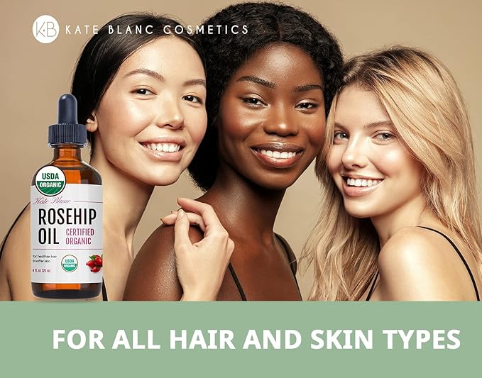 Kate Blanc Cosmetics Rosehip Oil for Face & Skin (4oz, Organic, Pure, Cold Pressed) Rosehip Seed Face Oil for Facial & Gua Sha Massage