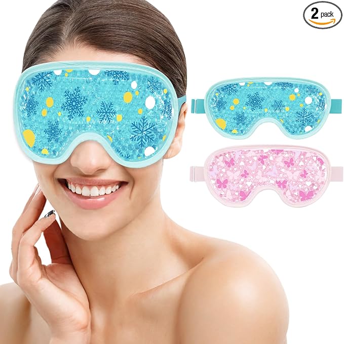 Cooling Eye Mask Cold Eye Compress Mask for Puffy Eyes, Reusable Eye Ice Pack Gel Ice Eye Mask for Tired Eyes, Eyes Surgery, Migraines, Stress Relief, Itchy Eyes, Skin Care, Eye Spa 2PCS