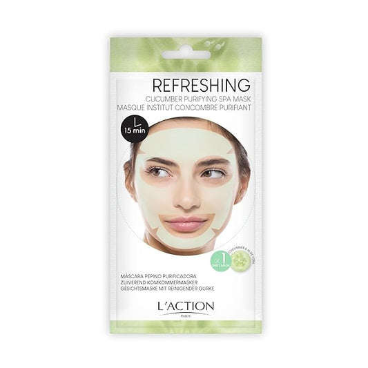 L'Action Paris Cucumber Purifying Spa Mask, Sheet Mask Balances and Purifies Skin, Enriched with Soothing Aloe Vera and Revitalising Papaya, Ideal for Tired Skin, Pack of 1