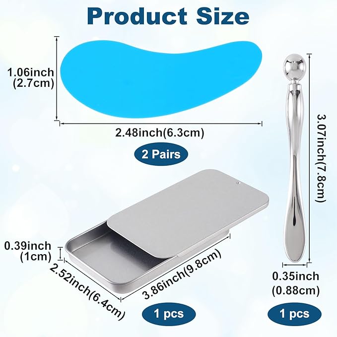 Joez Wonderful Under Eye Patches 2 Pairs, Silicone Reusable Eye Patches, Under Eye Mask for Skin Care Effect to Reduce Wrinkles & Fine Lines, with Metal Eye Cream Applicator, Tin Case (Blue)