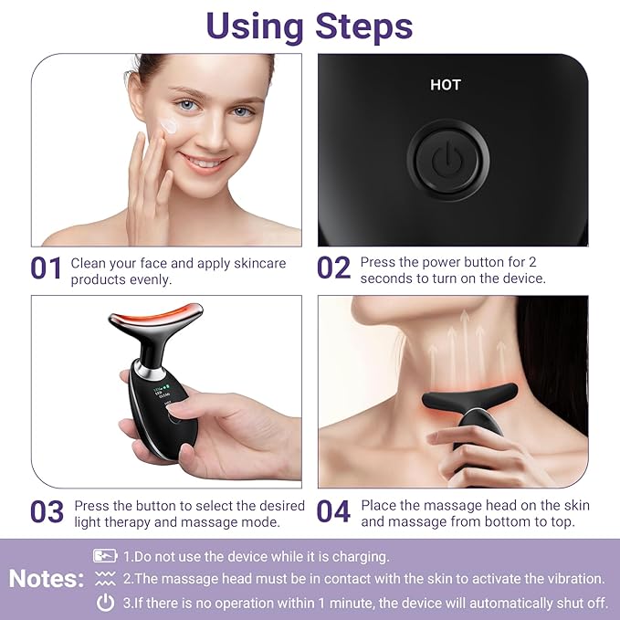 Neck Face Massager, Face Sculpting Tool, 3 Modes and Vibration for Facial Massager for Double - Chin Wrinkle,Daily Home Use Black