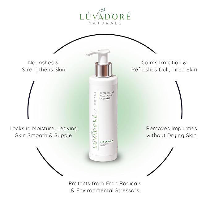 SuperGreens Kale Facial Cleanser – Soothing and Calming Gentle Foaming Face Wash - Antioxidant Rich Face Cleanser for Women with Chamomile, Aloe, Green Tea – For All Skin Types