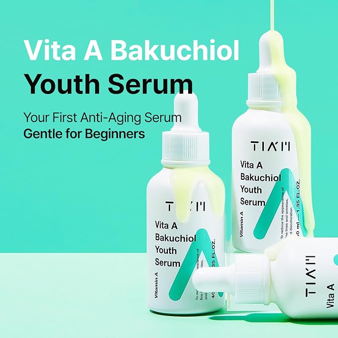 TIAM Vita A Bakuchiol Youth Serum, 1.35 fl oz, Anti-Aging Serum for Wrinkles & Dark Spots, Enhances Firmness & Elasticity, Retinol Alternative for Sensitive Skin, Korean Skin Care