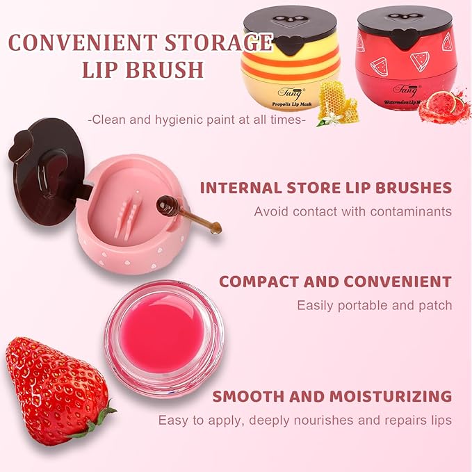 Honey Lip Balm, Bee Lip Balm Honey Pot,Moisturizing Lip Mask Overnight,Hydrate Repair Prevent Dry Cracked Lip Care (5, Honey+Strawberry+Watermelon+Apple+Cherry)