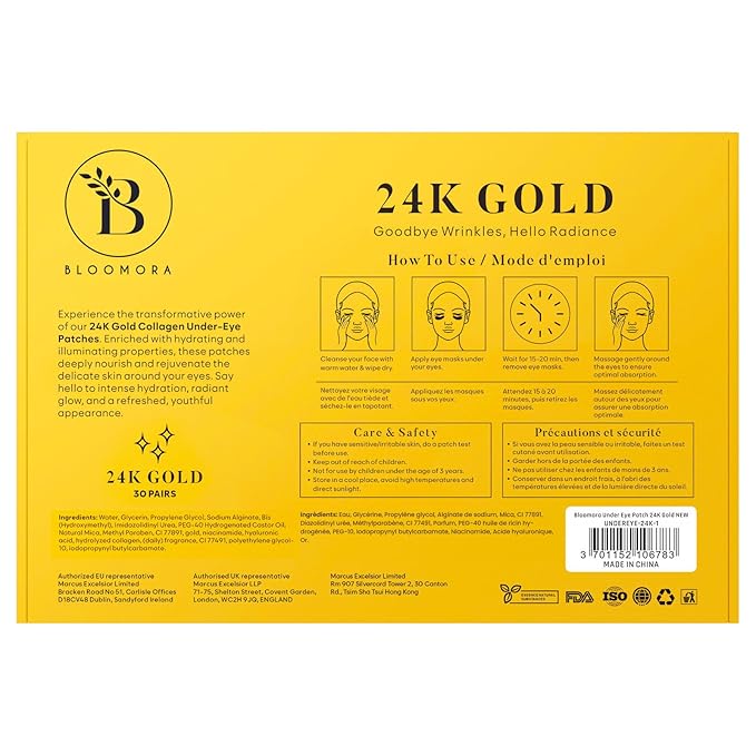 24K Gold Under Eye Patches (30 Pairs) Under Eye Patches for Dark Circles, Under Eye Patches for Puffy Eyes and Dark Circles, Under Eye Mask, Eye Care, Puffy Eyes Treatment