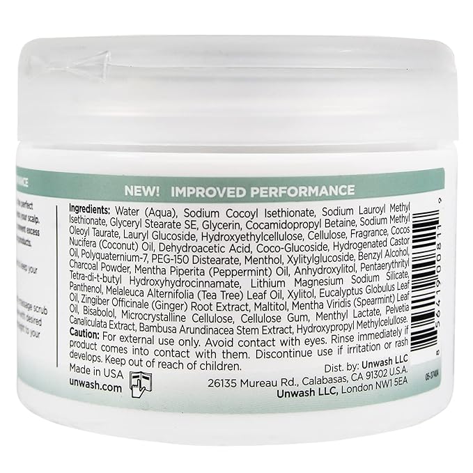 Unwash Charcoal Detox Scalp Scrub - Detoxify, Exfoliate, & Rebalance Hair & Scalp, Removes Build-Up, For Dry, Itchy Scalps Paraben Free, 8.82 oz