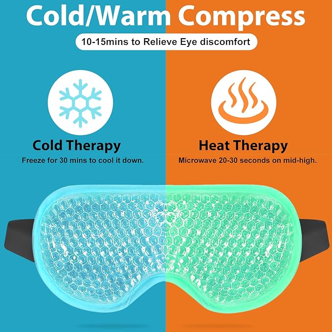BeeVines Gel Eye Mask, 2 Pack Cooling Ice Masks for Puffy Eyes for Men & Women, Cold & Warm Compress for Post Surgery, Puffiness, Allergies, Sinuses & Migraines Treatment(Blue & Green)
