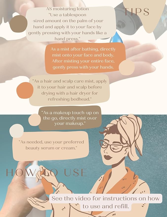 KIWAMI fermented lotion moisture serum with Refillable Empty Mist Bottle Time-Saving Multi-Action Care