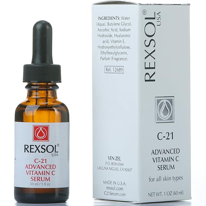 REXSOL 21% ADVANCED VITAMIN C SERUM | ORGANIC VITAMIN C SERUM FOR FACE | NATURAL VITAMIN C SERUM & DARK SPOT CORRECTOR FOR FACE. (30 ml / 1 fl oz)