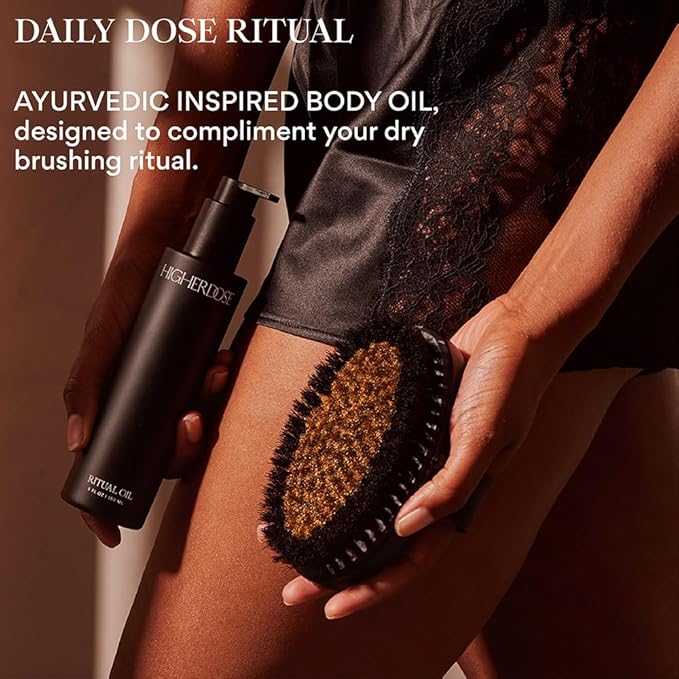 HigherDOSE Ritual Oil - Ayurvedic Daily Nourishing Body Oil for Dry Skin - Moisturizing Body Oil Enriched with Sea Buckthorn & Essential Oils to Deliver Nourished, Toned & Glowing Skin (5 Fl Oz)