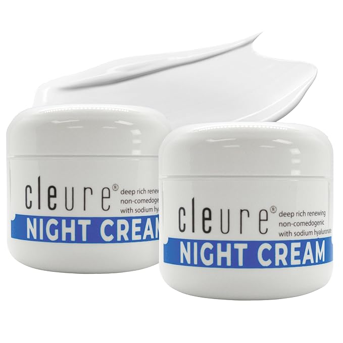 Cleure Hyaluronic Acid & Shea Butter Anti-Aging Night Cream for Sensitive Skin, Gluten, Salicylate, Paraben & Fragrance Free (2 oz, Pack of 2)
