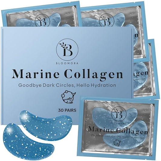 Marine Collagen Eye Patches (30 PAIRS), For Puffy Eyes and Dark Circles, Under Eye Mask with Hyaluronic Acid & Collagen, Deeply Hydrating Formula, Patch Yeux