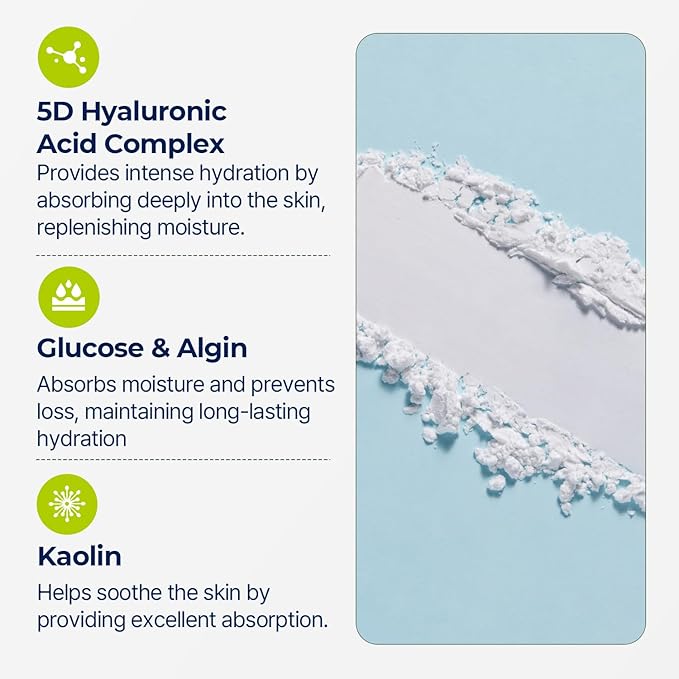 Torriden DIVE IN Modeling Mask (pack of 5) | Intensive Hydration and Cooling | 5D Hyaluronic Acid Complex, Glucose & Algin, Kaolin