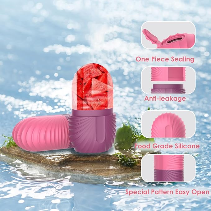 Ice Face Roller, Silicone Facial Ice Roller, Reusable Skin Care Massager Tools for Relieve Puffiness, Tighten Skin, Shrink Pores Shell Rose Red