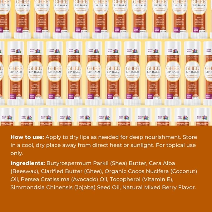 All Natural Lip Balm For Very Dry Lips | Hydrating & Moisturizing Lip Balm with Shea Butter, Ghee, Jojoba Oil, Coconut Oil | Chapped Lips & After Sun Care | BioSerene (4.5 gms/tube, Mixed Berry)