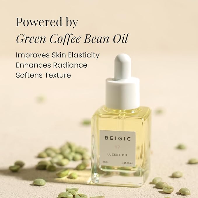BEIGIC Lucent Oil - Vegan Face Oil Firming Hydrating Serum with Green Coffee Bean, Argan, Rosehip Oils & Squalane for Glowy Skin (0.33 Fl. Oz)