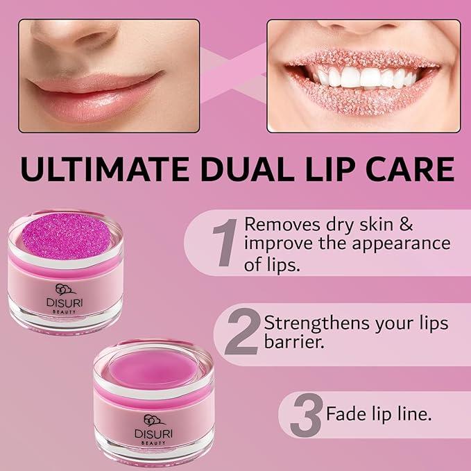 Lip Mask and Lip Scrub Set - Moisturizing Lip Scrub for Exfoliating and Smoothing Lips, Cruelty-free - Improves Texture, Hydrates, and Softens Chapped, Dark Lips Skin - (Grape)