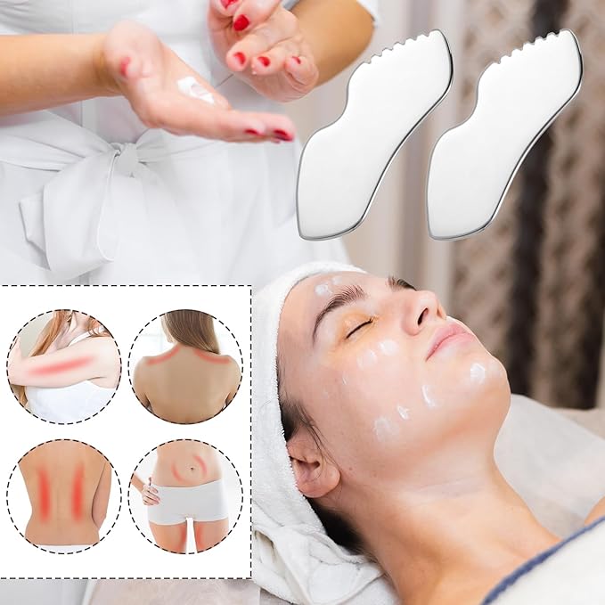 Tyqour 1pcs Stainless Steel Gua Sha Tool, Gua Sha Massage Tool, Gua Sha Body Tool, Face Scraper Tool, Face Gua Sha for Tighten Skin, Metal Gua Sha Tool for Blood Circulation & Lymphatic Drainage