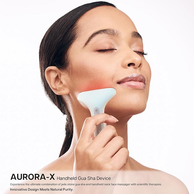 Aurora-X Handheld Gua Sha Device, White Jade Neck Face Massager with Thermal, Vibration and Acupressure Tail, for Face Sculpting Anti-Aging and Relaxation at Home