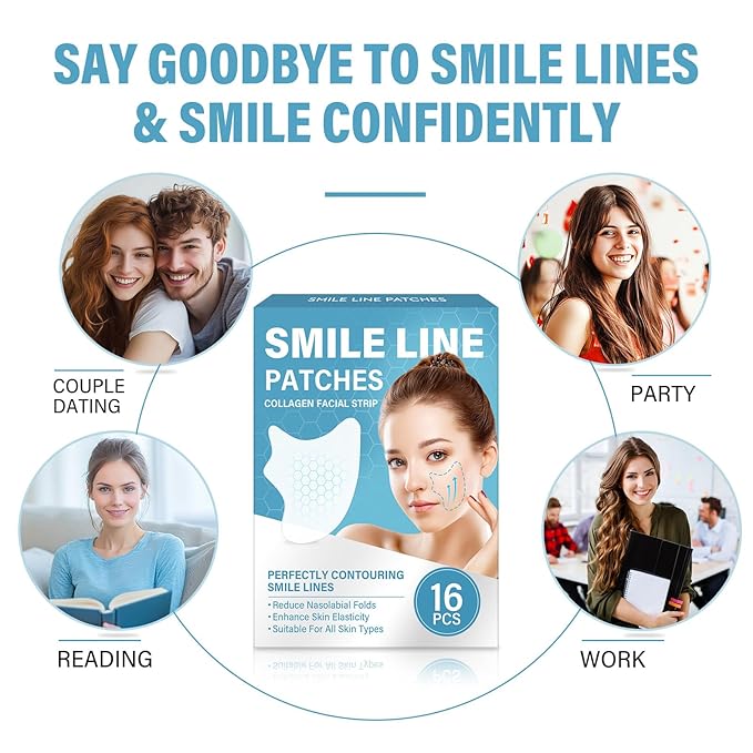 Smile Line Patches, Anti Wrinkle Patches for Face Overnight, Face Wrinkle Patches for Fine Lines Around Mouth & between Eyes,16 Packs