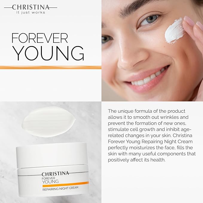 '-CHRISTINA- Forever Young Repairing Night Cream - 50ml - Lightweight & Non-Oily Retinol Cream with Peptides, Vitamins A & E for Overnight Hydration - For All Skin Types