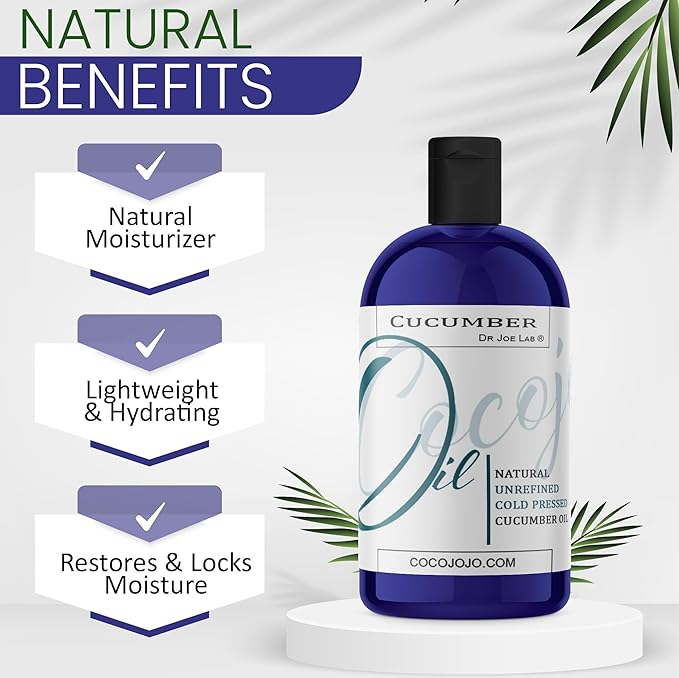 Dr Joe Lab Cucumber Seed Oil - Pure, Unrefined, Cold Pressed, Undiluted, Non-GMO, Virgin Carrier Oil for Skin, Hair, Nails, Body, Face, Beard - 16 Ounces - Nourishing Hydrating Moisturizing Bulk