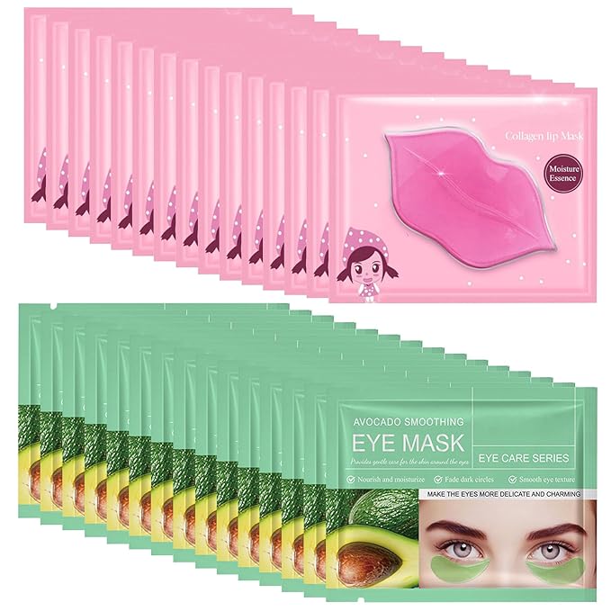 30 Pairs Lip Mask Under Eye Masks Patches, Crystal Collagen Hydrating Moisturizing Smoothing Lips Gel Pads for Puffy Eyes Bags,Dark Circles,Puffiness,Fine Lines,Wrinkles,Anti-Aging Avocado