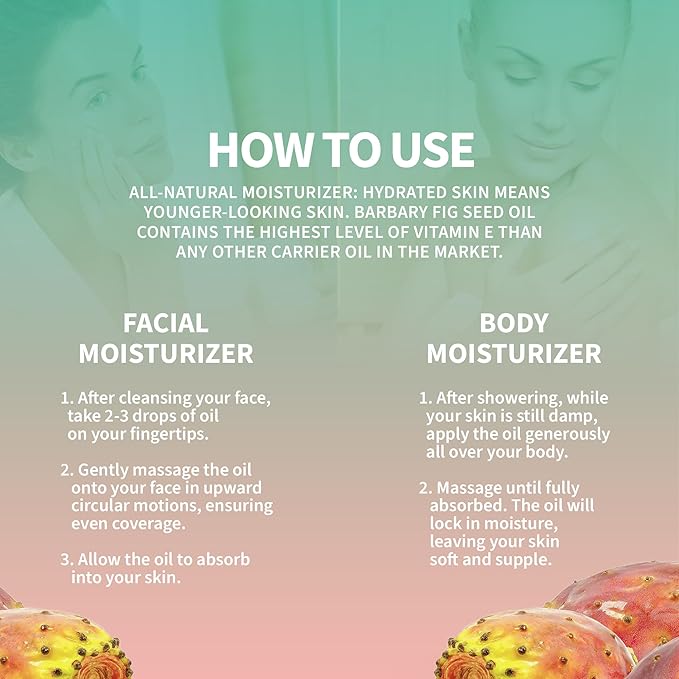 Prickly Pear Seed Oil - 100% Pure Organic Extra Virgin Oil, Cold Pressed Moisturizer for Face, Body & Hair Treatment - 1 oz - Hydrating & Nourishing