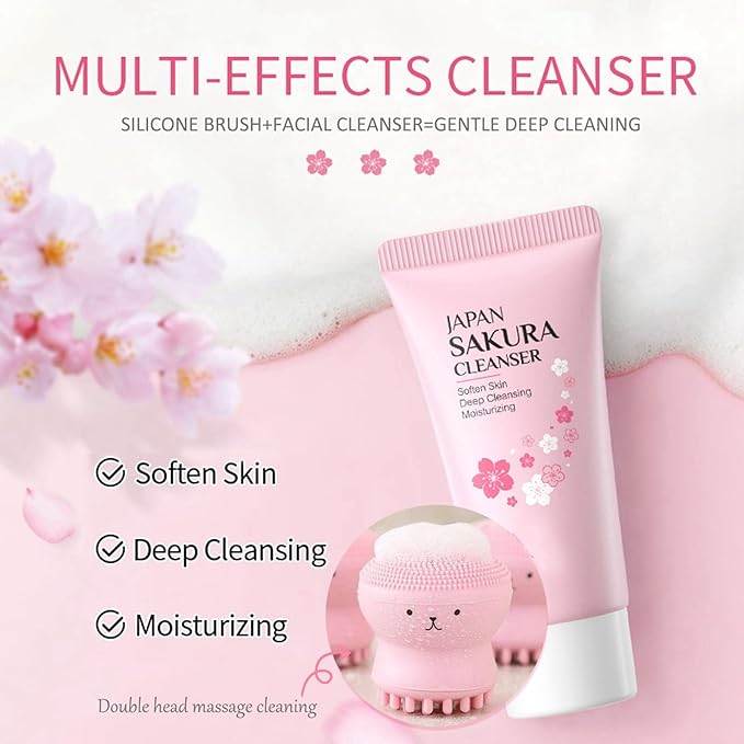 Skincare Set Sakura Skincare Gifts For Teen Girls, 11 Pack Skin Care Coreano Kit - Hair Tie, Mask, Makeup Remover, Cleanser, Cream, Brush, Mud Mask, Sleep Mask, Teen Face Care Kit Girls Beauty Set