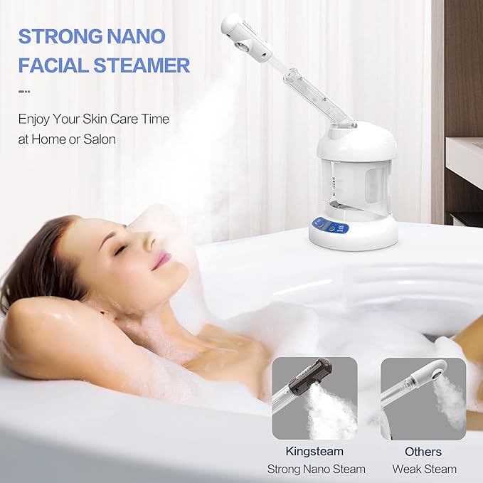 Kingsteam Facial Steamer - Ozone Steamer with Extendable Arm - Professional Nano Ionic Facial Steamer for Deep Cleaning - Portable for Personal Care Use at Home or Salon