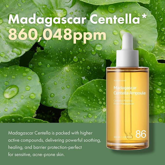 Madagascar Centella 86% Ampoule with 860,048ppm Centella Asiatica, Soothing, Calming, Facial Serum for face, for All Skin Types, Korean Skin Care, 100ml, 3.38fl.oz.