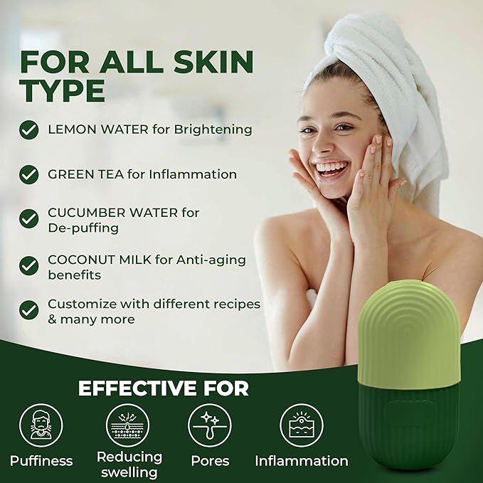 Luxury Cooling Ice Face Roller - Silicone Ice Mold for Face, Eyes, and Neck (Green)