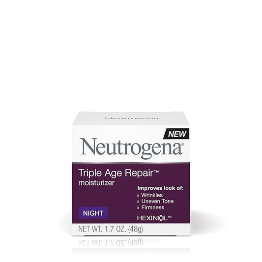 Neutrogena Triple Age Repair Night Cream, 1.7oz Jar, Anti-Aging Face Cream, Face Moisturizer For Women & Men, Hydrating Night Face Moisturizer for Even Skin Tone & Firming, Vitamin C