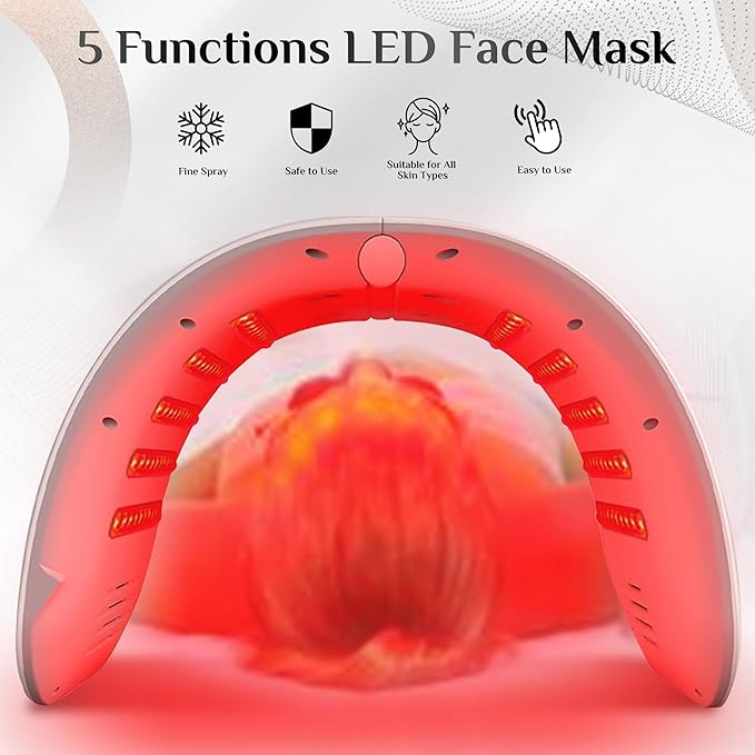 Red Light Therapy Mask, LED Therapy Light, 7 Color Light Therapy Mask Beauty Photon Skin Phototherapy Machine with Spray Function