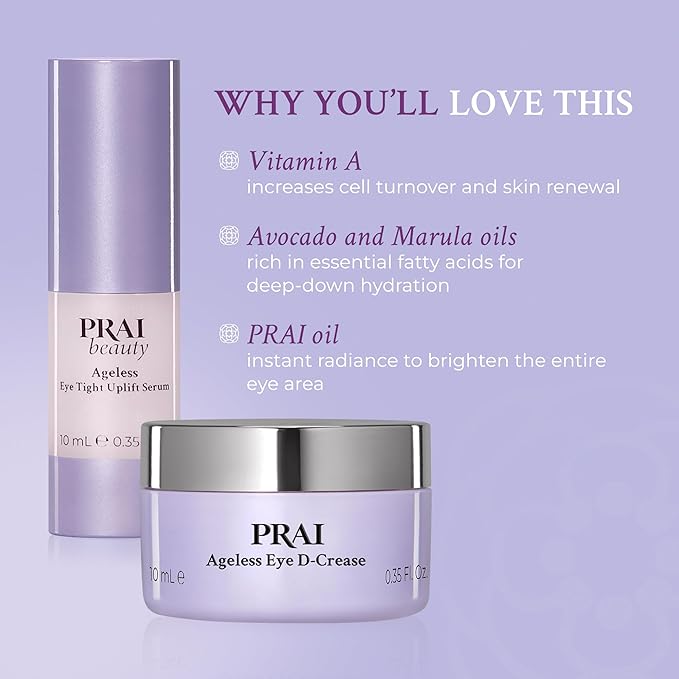 PRAI Beauty Ageless Hydrating amd Amti-Aging | Ageless Eye D-Crease and Ageless Eye Tight Uplift Serum