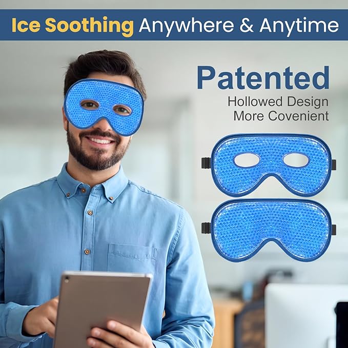 BeeVines Cooling Eye Mask, 2 Pack XL Jumbo Size Freezer Gel Eye Masks for Puffy Eyes Face, Ice Eye Mask, Cold & Warm Compress, Frozen Ice Pack for Post Eye Surgery & Allergies(Navy Blue)