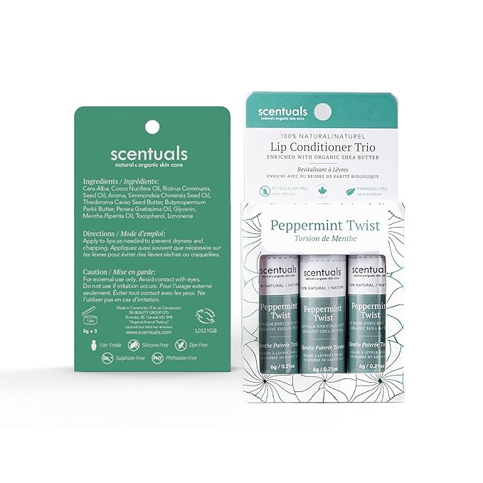 Lip Balm Peppermint Set of 3, Made with Shea Butter, Cocoa Butter, Avocado & Jojoba oil, Beeswax, Vitamin E and Essential oil, Moisturizing Lip Care, Cruelty Free Hydration, Natural (3 Pack)