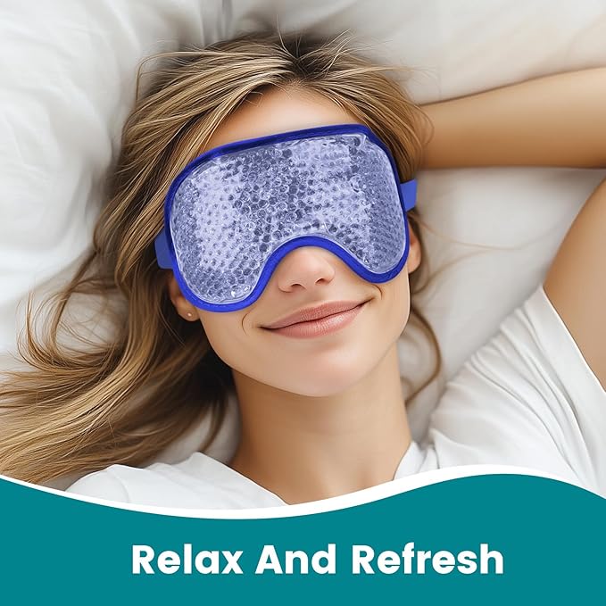 NEWGO Cooling Eye Mask for Puffy Eyes, Cold Eye Mask Eye Ice Pack for After Eyes Surgery, Tension Stress Relief, Itchy Eyes, Headaches, Dark Circles - Navy Blue